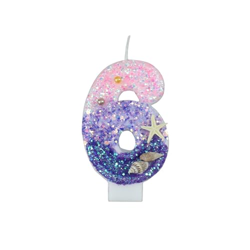 Weenwill Velas de Cumpleaños de Sirena para Tartas,Velas de Cumpleaño,Vela con Números del 6 con Purpurina Rosa y Púrpura,Adornos para Tartas con Lentejuelas 3D para Niñas,Fiestas de Cumpleaños