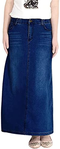 chouyatou Women's Casual Stretch Waist Washed Denim A-line Maxi Skirt