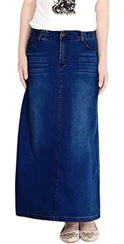 chouyatou Women's Casual Stretch Waist Washed Denim A-line Maxi Skirt