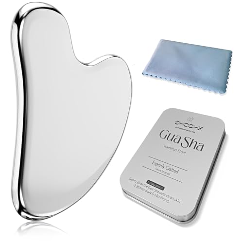 Edelstahl Gua Sha Gua Sha Stein Gesichtswerkzeug Guasha Stein für Kieferlinien-Straffung und Reduzierung von Gesichtsschwellungen Hautpflege-Geschenk Silber