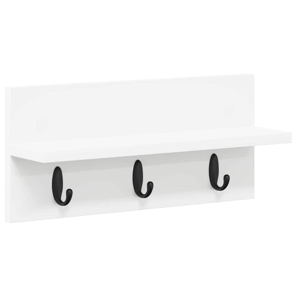 Porte-manteau mural en bois - Blanc - 40 x 10,5 x 18 cm - Avec étagère et 5 crochets métalliques - Design moderne - Construction robuste - Pour couloir, chambre à coucher