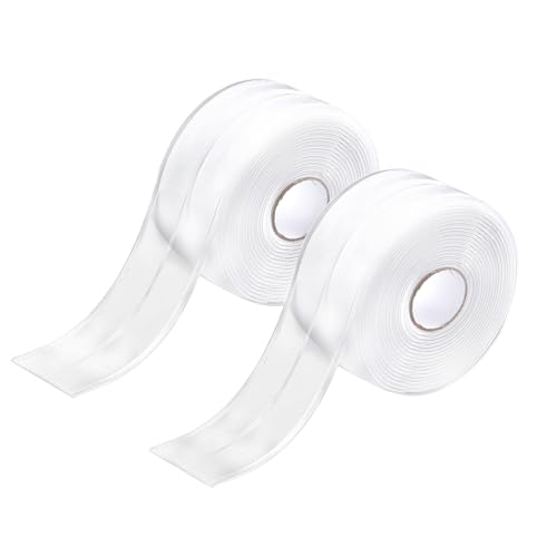 MEKEET Tira seladora de casa de banho transparente, 2 unidades, fita seladora de casa de banho, 11 pés, fita adesiva transparente autoadesiva, selo simples para banheira, sanita, pia de cozinha