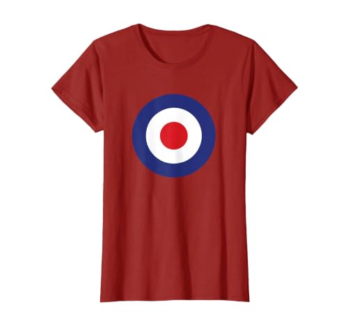 Mod Target Circle Music Logo | Retro Air Force RAF Roundel T-Shirt, Women, Cranberry Red, Small