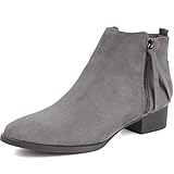 Stillieve Women’s Booties Closed Toe Low Block Heel Ankle Boots Side Zipper Comfy Suede Fashion Shoes, Grey 7