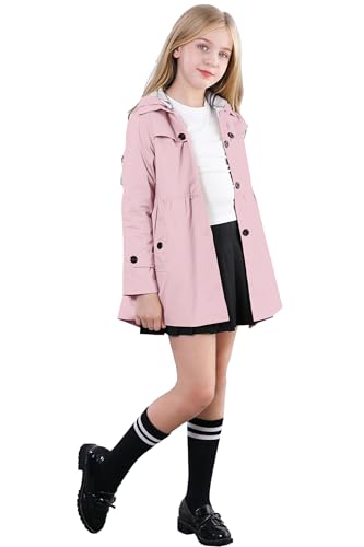 Image of Betusline Girl's Single Breasted Trench Coat Hooded Dress Coat Outerwear, 2-14 Years