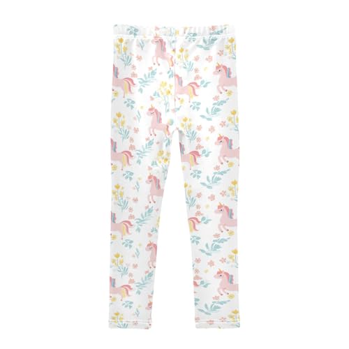 Cute Unicorns Girls' Leggings Toddler Doodles Flower Kids Yoga Pants Dance Active Tights 4T2