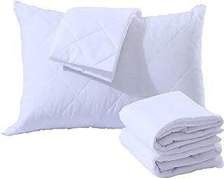 4 Pack Zippered Quilted Pillow Protector Hypoallergenic Cover Polycotton Breathable Soft Enclosure White 48x74Cm