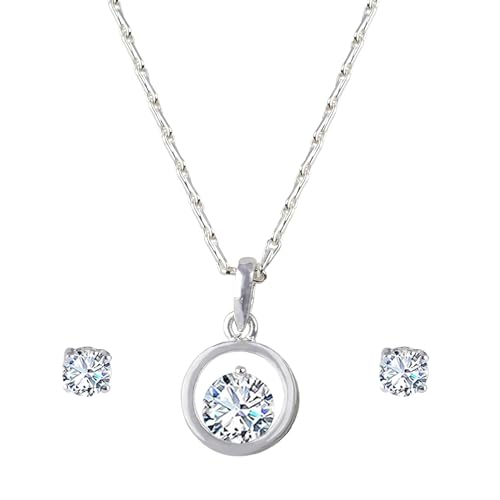 JFL - Jewellery for Less Romantic|Valentines day|Gift idea|for her|Women| Girls|Wife|Girlfriend|Lover|Fiance|Crush Silver Plated cz Heart Solitaire Pendant with Chain for Women and Girls,Valentine