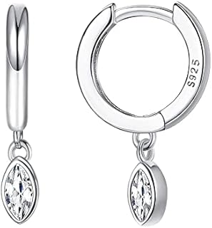 ORAZIO 925 Sterling Silver Post Huggie With Dangle Earring Huggie Small Hoop Earrings Charm Personalized Cubic Zirconia/Moon/Star/Heart/Lightning/Crystal Drop Dangle Earrings for Women