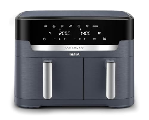 Tefal Dual Easy Fry XXL Doppelkammer-Heißluftfritteuse, 11 Liter Fassungsvermögen, 6,5 L Schublade und 4,5 L Schublade, ohne zusätzliches Fett, 7 Programme, spülmaschinengeeignet, grau, EY942BE0 Tefal Dual Easy Fry XXL Doppelkammer-Heißluftfritteuse, 11 Liter Fassungsvermögen, 6,5 L Schublade und 4,5 L Schublade, ohne zusätzliches Fett, 7 Programme, spülmaschinengeeignet, grau, EY942BE0