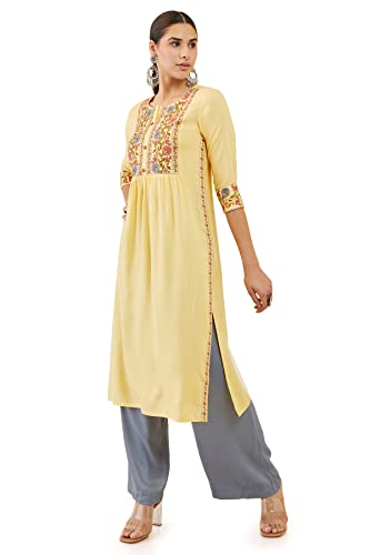 Image of Soch Women Yellow Rayon Embroidered Kurta