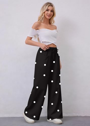 Image of MISSACTIVER Women Drawstring Striped Pants Loose Wide Leg Trousers Casual Low Waist Pants Comfy Lounge Pants with Pockets