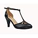 Chase & Chloe Kimmy-36 Women's Teardrop Cut Out T-Strap Mid Heel Dress Pumps (10, Black PU)
