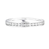 Lirzxin Anillos de compromiso de aniversario para mujer, oro blanco de 18 quilates, anillos de boda para mujer, media fila de eternidad con moissanita redonda, oro blanco, 9, Platino, Moissanita