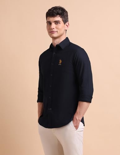 Image of U.S. POLO ASSN. Solid Tailored Fit Shirt for Men - 100% Cotton, Breathable & Comfortable, Full Sleeves Casual Shirt for Men