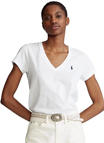 Polo Ralph Lauren Womens Pony Logo V-Neck T-Shirt (Large, White) #TOP1