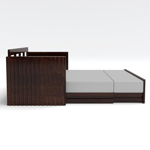 Image of Kunjal Furniture Solid Sheesham Wood Sofa Cum Bed with Storage for Living Room | Natural Finish | 3-Seater Convertible Sofa Bed | Handmade Wooden Furniture (Walnut, American)