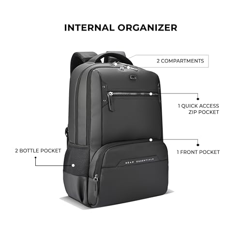 Image of Gear Quantum 3 18 inch /29L Antitheft Large Faux Leather Water Resistant Laptop backpack with Raincover /Laptop backpack /Casual Backpack /Daypack /Travel Backpack /College Bag For Men /Women(Black-Black)