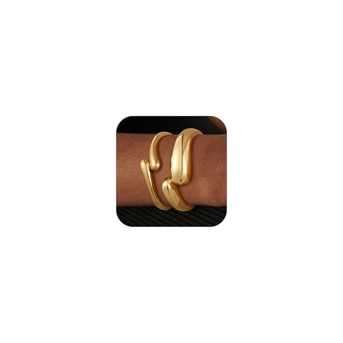 Gold Bangle Bracelets for Women, 2Pcs 18K Gold Plated Cuff Thick Waterdrop Statement Bracelets Chunky Cuff Bracelet Gifts for Women Jewelry Trendy