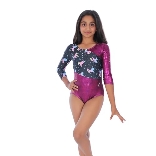 Image of IKAANYA Girls or Women Full Sleeves Rhinestones Leotard - Ideal for Gymnastics, Dance, Yoga, Acrobatics or Performance (Toddlers, Kids, Adults)
