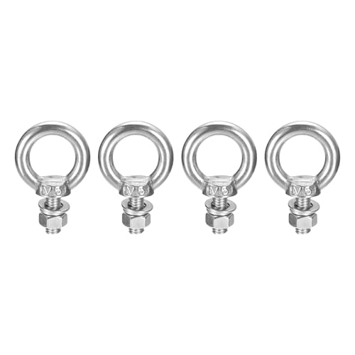 Image of uxcell Lifting Eye Bolt, 4 Sets M5 x 10mm Eye Bolt with Nut Washer 304 Stainless Steel Shoulder Lifting Ring Eye Bolt for Hanging Item