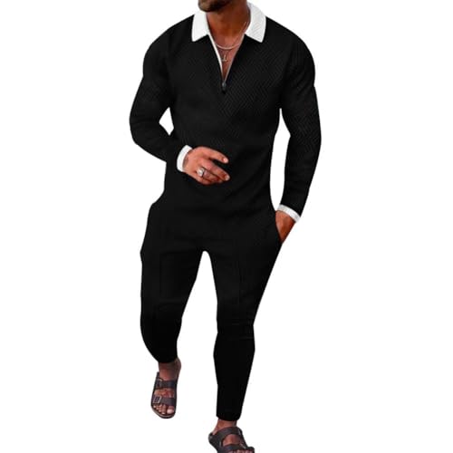 Men's Polo Sweatsuit Sets Long Sleeve 2 Piece Outfit Fashion Jogging TrackSuit Comfy Casual Set for Men