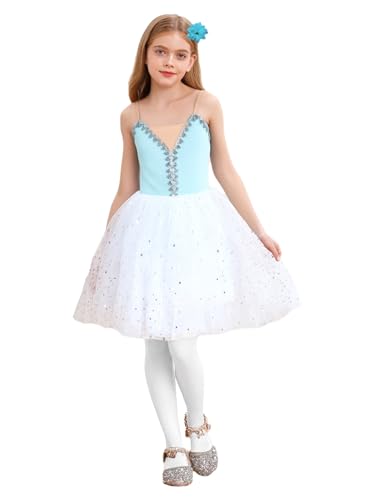 YOOJIA Maillot De Ballet para Niña Leotardos Algodón Vestido De Tutú De Princesa Mallot Patinaje Artistico Competicion Azul Claro 7-8 años