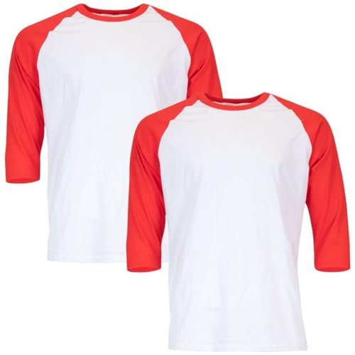 Gildan Herren Heavy Cotton 3/4 Raglan T-shirt Style G5700, Pack of 2 T Shirt, Weiß / Rot, M EU
