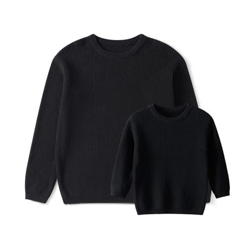 Mommy and Me Matching Sweaters Ribbed Knit Long Sleeve Heart Print Pullover Tops Family Valentine's Day Clothes