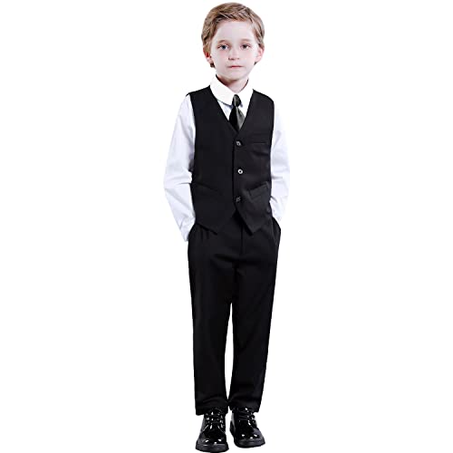 Boys Suit For Toddler Boy Suspenders Outfit Kids Tuxedo Set Black Ring Bearer Suits For Boys Formal Wedding Outfit Size 7 #TOP1
