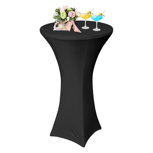 AMFUN Housse de Table Ronde Extensible, Housse Mange Debout, Nappe Ronde de Cocktail pour Bar Table de Banquet Mariage Hôtel (Noir) 80 * 110cm