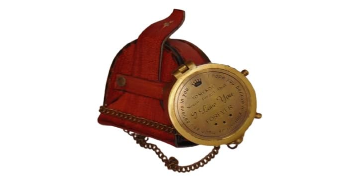 Brújula náutica antigua de latón con estuche de cuero 2 pulgadas regalo para hija/hijo