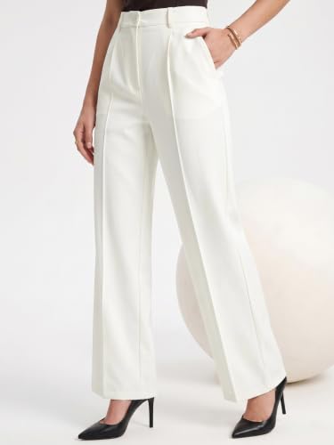 Image of Selvia Women's Solid Straight Fit Trousers, Front Pleated Formal Pants