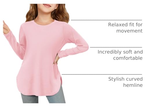Image of Haloumoning Girls Long Sleeve T Shirts Kids Crewneck Tops 5-14 Years