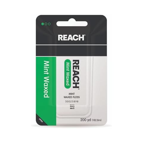 REACH Waxed Dental Floss, Mint, Plaque Remover for Teeth, Shred Resistant, Floss Slides Smoothly, Easy to Use, Waxed, Deep Cleaning Teeth, Oral Care, PFAS Free, for Adults & Kids, 1 Pack, 200 yd Cover