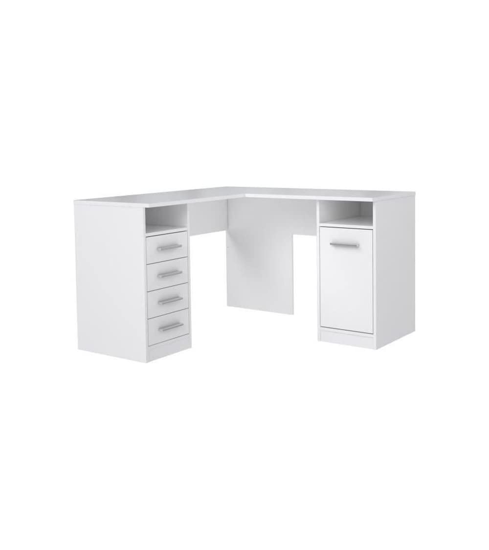 Bureau d'angle TOLEDE blanc avec 1 porte et 4 tiroirs L125 cm