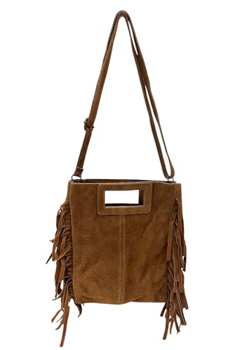 Wildleder Rauhleder Umhängetasche mit Fransen Veloursleder Tasche Leder Leo Made in Italy (ModelA Braun) Wildleder Rauhleder Umhängetasche mit Fransen Veloursleder Tasche Leder Leo Made in Italy (ModelA Braun)