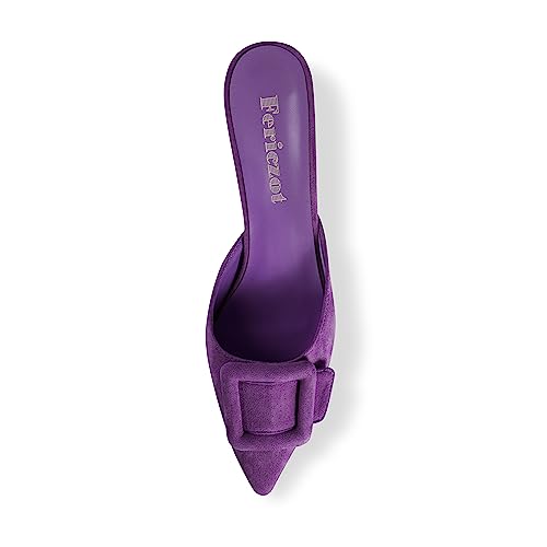 Image of Fericzot Mule Slippers for Women,Slingback Buckle Pumps Pointed Toe Kitten Heels Shoes Slides Backless Dress Sandals