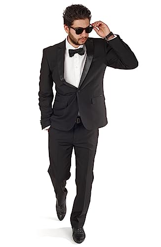 Slim Fit 1 Button Peak Satin Lapel Men's Tuxedo AZAR2