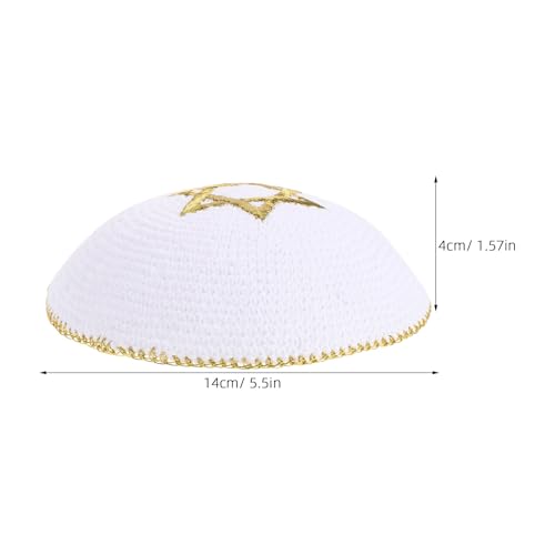 MOBUTOFU Handmade Knitted Kippah, Star of David Jewish Hat, Embroidered Kippah Headwear, Ceremonial Prayer Cap for Holiday Celebrations Religious Gatherings Golden