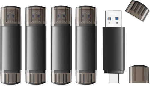Chiavetta USB 64 GB 3.0 5 Pezzi Pennette USB C 2 in 1 OTG Pendrive USBC Stick 3.0 doppia 64GB Memory Stick 64G Tipo C per PC Laptop Notebook Android Window Nero