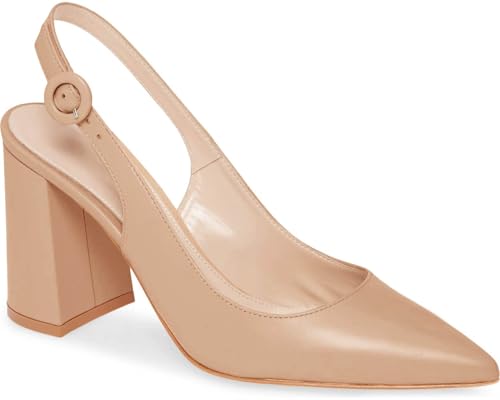 Women's Pointed Toe Block Heel Pumps Slingback Chunky Heel Slip On Work Party Dress Shoes