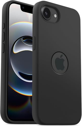 Image of Elzzi Microfiber Logo Cut Cover Compatible for iPhone 16e /17e Case Liquid Silicone Cases Full Body 4 Layer Protective Covers Shockproof Back Cover with High Raised Camera Lips (6.1 inch, Black)