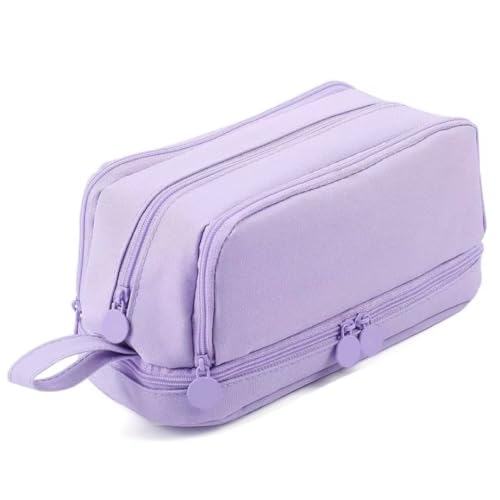 Image of Storio Pencil Box Pouch for School Kids Girls & Boys Aesthetic | Cute Stationary Compass Box Case Organiser | 2 Compartments for Girls Boys Teen School Students Adults - Purple
