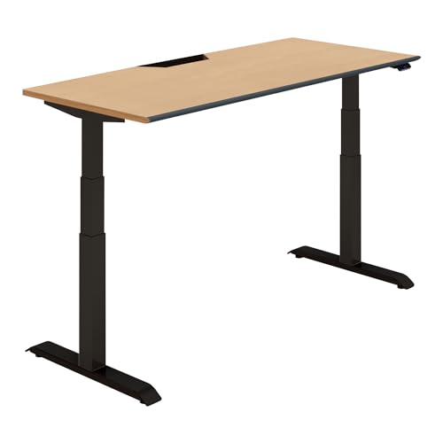 【メーカー配送・設置・組立】コクヨ シークエンス 電動式昇降デスク オフィスデスク スタンダードテーブル フルスペックレバー ソフトエッジ ハイグレードカラー ナチュラルオーク×ブラック DSE-LSA1607F-6AP13
