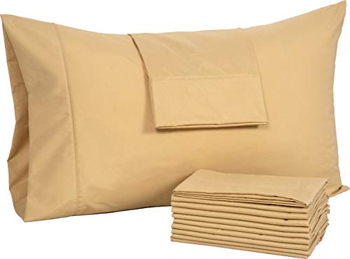 Bliss Casa Queen Pillowcases, 12 Pack (20 x 30 Inch) - Microfiber Pillow Cover Set with Envelope Closure, Soft Brushed Microfiber Fabric Wrinkle, Shrinkage and Fade Resistant (Beige)