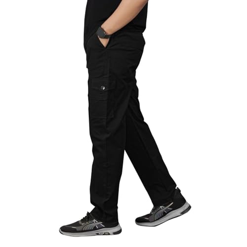 Image of Unisex 100% Cotton Cargo Pants for Men & Women | Multi Pocket Utility Combat Trousers | Regular Fit | Breathable Durable Fabric | Casual Travel Outdoor Wear | Color Dark Grey | Size (30-40)
