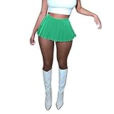 [Foreted] 超ミニスカート 上品 セクシー 短い プリーツスカート レディース 無地 スカート マイクロスカート コスプレ衣装 セクシー 過激 ミニスコート プリーツ 制服 文化祭 忘年会 ステージ ダンス コスチューム(グリーン,L)