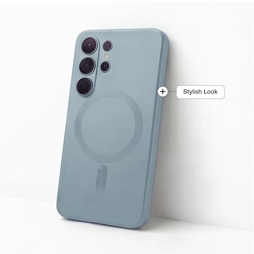 Image of amazon basics Premium Mag-Safe Case for Samsung Galaxy S25 Ultra 5G | Shockproof & Anti-Scratch Cover | Soft Silicone with Wireless Charging | Camera Lens Guard - Blue