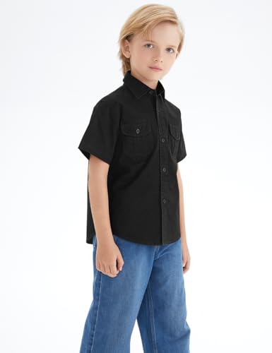 Spring&Gege Boys' Short Sleeve Button Down Shirts for Kids Woven Solid with Two Pockets4